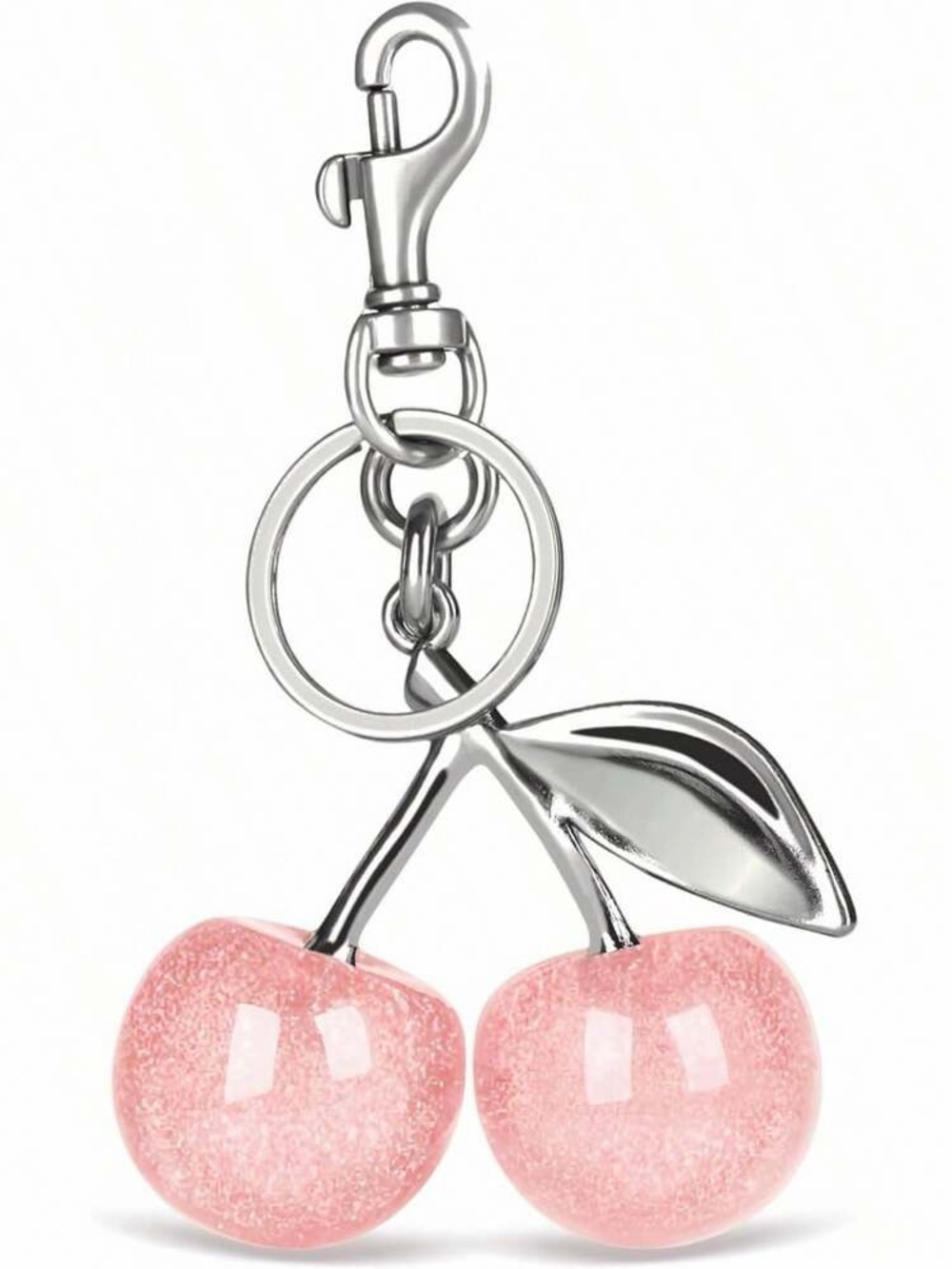 Silver Cherry Keychain with Pink Enamel Fruit